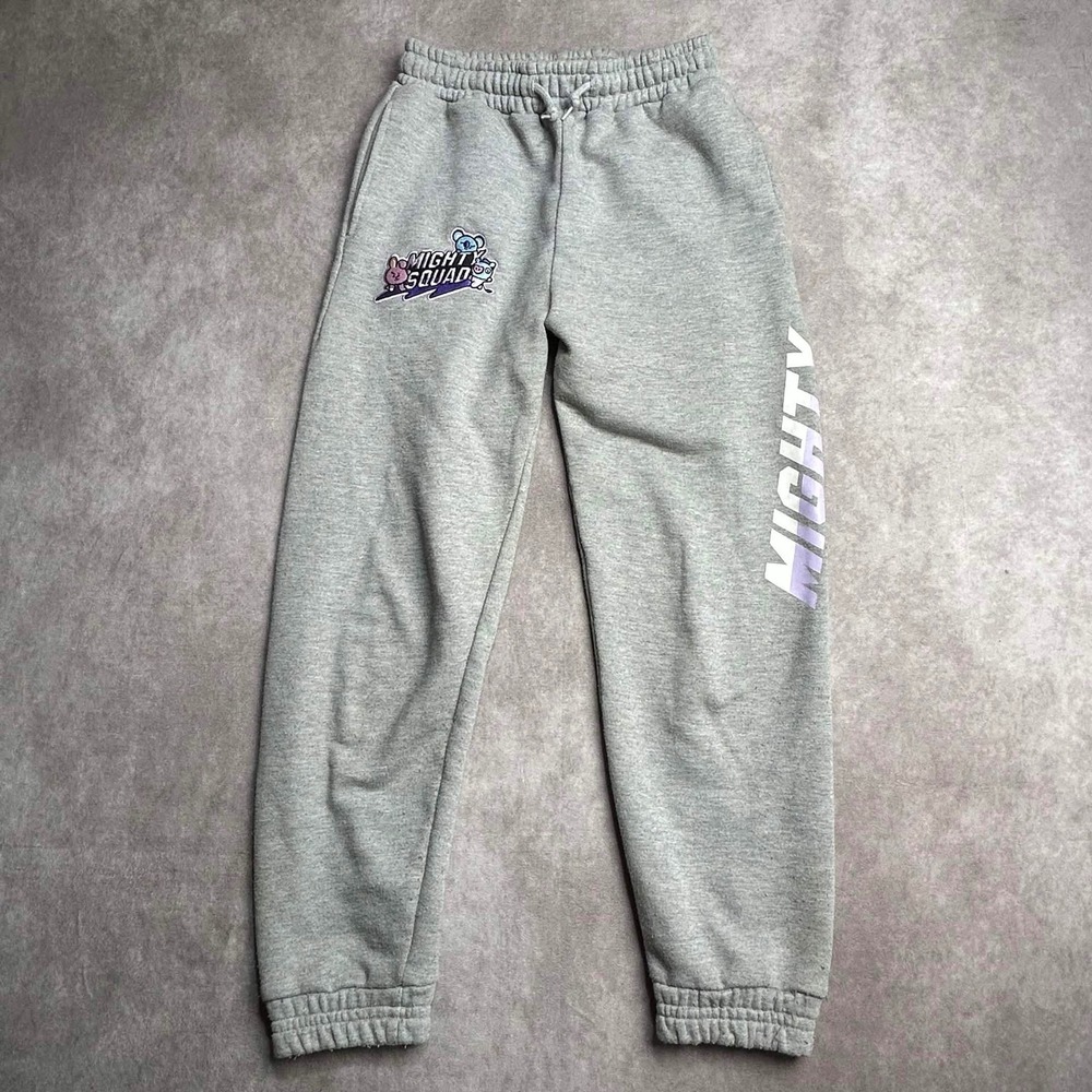 BT21 Mighty Squad Gray Graphic Joggers Sweatpants Small BTS Line Friends